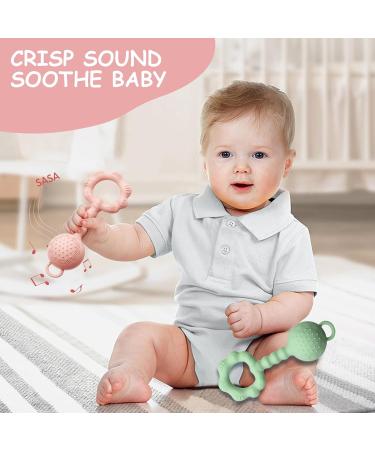 Buy BPA-Free Silicone Baby Rattles Toy for 0-6 Months | Sensory Teething Ring & Gift for Boys & Girls (Pink) - International Shipping Available - Buy Online on GoSupps.com