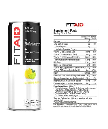FITAID Recovery Blend - BCAAs, Glucosamine, Electrolytes, Omega-3s, Green Tea - 100% Clean, Paleo, Vegan & Gluten-Free - No Artificial Flavors or Sweeteners - 12-oz. cans (Pack of 12) - Buy Online on GoSupps.com