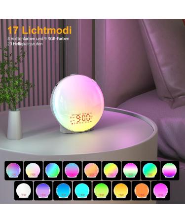 Buy Bluetooth Light Alarm Clock - Sunrise Sunset Simulation 17 Colors 22 Sounds Snooze FM Radio for Heavy Sleepers & Kids - International Shipping - Buy Online on GoSupps.com