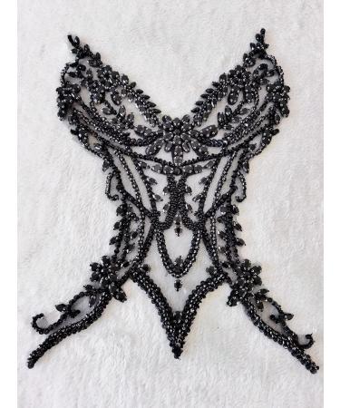 Handmade Rhinestones Lace Applique Sew on Beads Sequins Trim Patches - Black - Buy Online on GoSupps.com