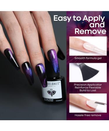 Modelones Cat Eye Gel Nail Polish Set - 6 Pcs 3 Colors - 9D Magnet Black Blue Purple Glitter Holographic with Matte & Glossy Top Coat - Soak Off LED Gel for DIY Nail Art & Manicure - Buy Online on GoSupps.com