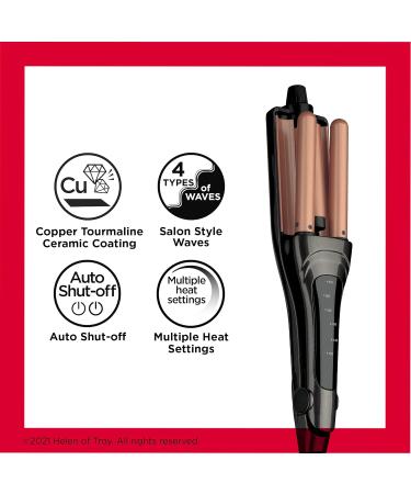Revlon RVIR3049F Hair Waver with Copper Tourmaline Ceramic Coating Adjustable Waver Professional High Heat with Multiple Heat Settings 4 Types of Waves Auto Shut-Off Dual Voltage Copper - Buy Online on GoSupps.com