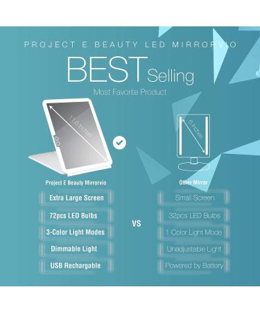 Project E Beauty Mirrorvio LED Travel Vanity Mirror | 3 Lighting Modes, Dimmable & Touch Control | Rechargeable & Portable | Foldable Cosmetic Mirror - Buy Online on GoSupps.com
