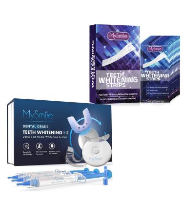 MySmile Teeth Whitening Kit(3 Teeth Whitening Gel Light and Tray 28 Sets Teeth Whitening Strip) Reduced Sensitivity Teeth Whitener for Teeth Whitening Fast Remove Smoking Coffee Wine Stains