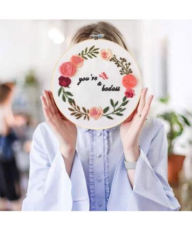 Funny Embroidery Kit for Beginners - Stamped Cross Stitch Kit for Adults - Needlepoint Hoops with Colorful Flowers, Plants, and Cactus Design in Pink - Buy Online on GoSupps.com