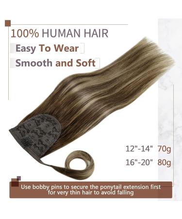 Runature 30cm Real Hair Braid Extensions - Balayage Dark Brown & Caramel Blonde - Clip In Ponytail 12 Inch 70g #4/27/4 - Buy Online on GoSupps.com