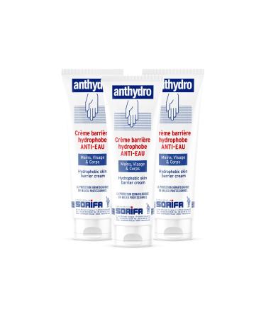 SORIFA Pack of 3 - ANTHYDRO - Barrier Cream - WATERPROOF - ANTI-FRICTION - Hands face and body - High tolerance - Fragrance-free - 125 ml tube
