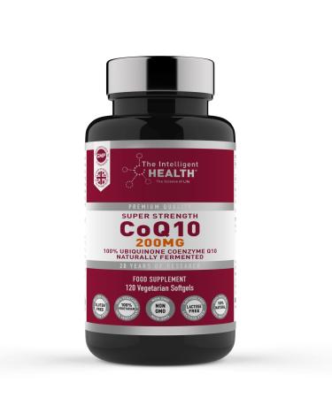 Ubiquinone Coenzyme Q10 200mg Softgel Capsules 120 Super Strength Vegan Friendly Naturally Fermented High Absorption CoQ10 Capsules Made in The UK to GMP Standards by The Intelligent Health 200 MG - 120 Capsules