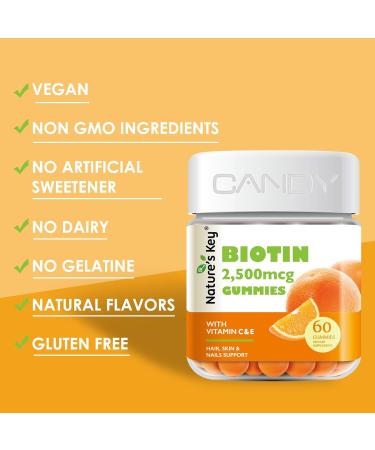 Nature's Key Biotin Gummies with Vitamin C & E for Hair, Skin & Nails | Vegan Orange Flavors | 60 Count - Buy Online on GoSupps.com