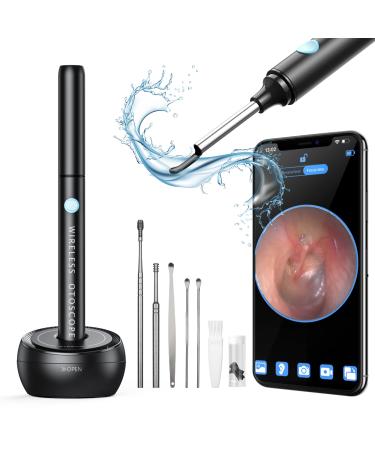Hopefox Ear Wax Removal Camera Ear Cleaner Camera 5MP Ear Camera Otoscope with 6 LED Lights WiFi Earwax Remover Tool with 2-in-1 Storage Base Ear Picker for iPhone iPad & Android Phones Black-base