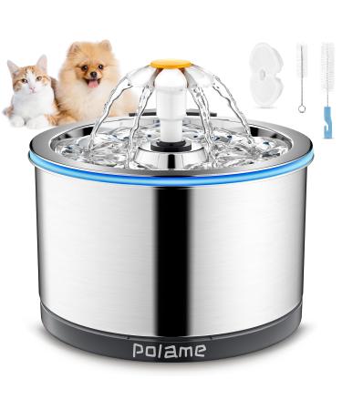 POLAME Cat Water Fountain Stainless Steel, Automatic Water Fountain for Cats Inside, Ultra-Quiet Pet Fountain Dog Water Dispenser with 1 Cat Waterer Filter for Cats, Small Dogs