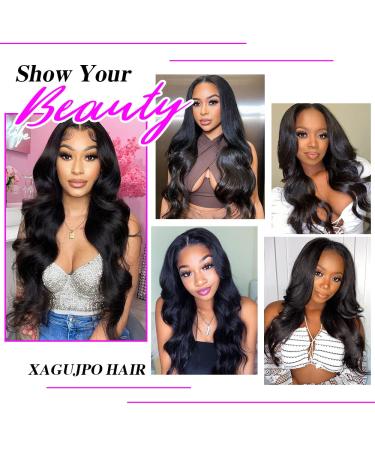 Xagujpo V Part Body Wave Human Hair Wig - Brazilian Virgin Hair for Black Women - Glueless U Part Half Wig with No Leave Out - 150% Density Natural Color - Buy Online on GoSupps.com
