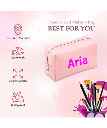 Personalized PU Leather Makeup Bag | Custom Gift for Women | Waterproof Toiletry Pouch for Mom | Pink Cosmetic Travel Bag - Buy Online on GoSupps.com