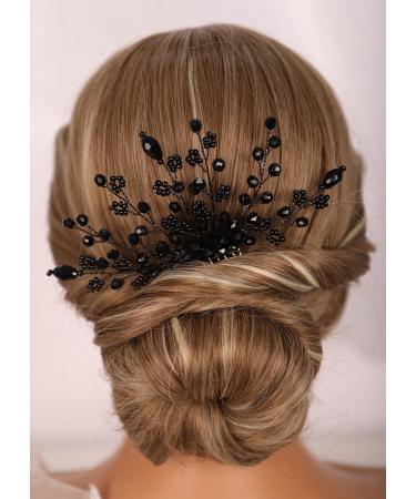 Kercisbeauty Tiny Black Beads Flower Hair Comb | Handmade Bridal Hair Accessories for Women & Girls | Wedding & Prom Jewelry - Buy Online on GoSupps.com