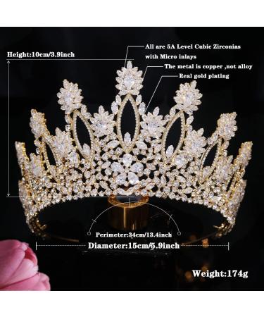 Jorsnovs Luxury Cubic Zirconia Tall Tiara & Crown - Gold Wedding Headpiece for Women - Buy Online on GoSupps.com