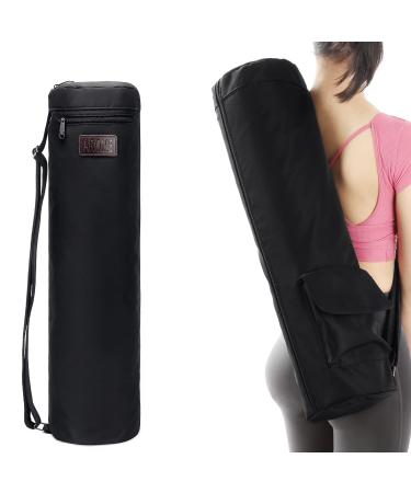Yoga Mat Bag, AROME Waterproof Yoga Bag Mat Carrier Exercise Yoga Carrying Bag for Women Men, Full-Zip Yoga Gym Bag with 2 Multi-Functional Pockets and Adjustable Strap for 1/4 1/3 2/5 Thick Yoga Mat Black