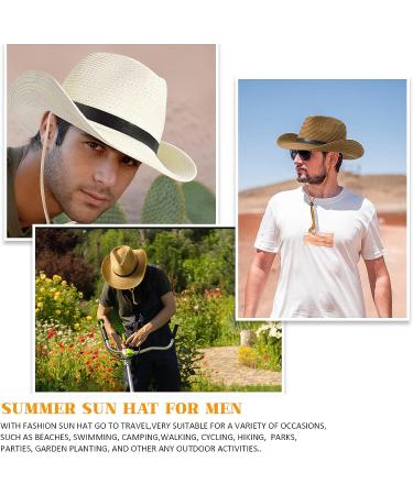 Men's Wide Brim Straw Sun Hat UPF50+ for Beach Summer - Khaki - Buy Online on GoSupps.com