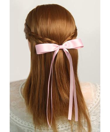 SALOCY Ribbon Hair Bows 4 PCS for Women & Girls | Tassel Ribbon Bowknot Hair Clips in Pink+Beige | Satin Hair Design Accessories - Buy Online on GoSupps.com