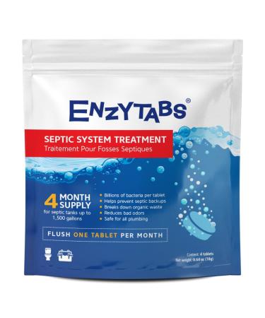 Enzytabs Septic Tank System Treatment, Billions of Enzyme Producing Bacteria Reduce Bad Odors and Help Prevent Backups, 4 Month Supply (4 tablets)
