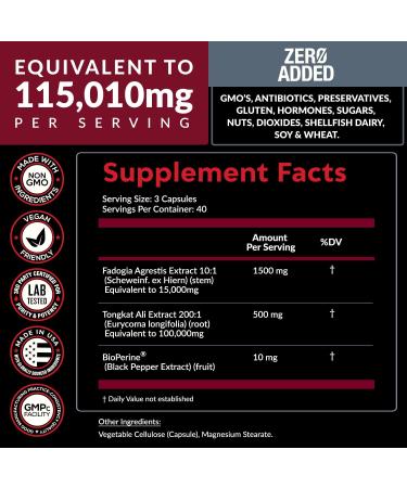 Fadogia Agrestis & Tongkat Ali Supplement - 15 000mg Fadogia + 100 000mg Tongkat Ali + BioPerine - Boost Stamina Strength & Muscle Health - Non-GMO Made in USA - 120 Capsules - Buy Online on GoSupps.com