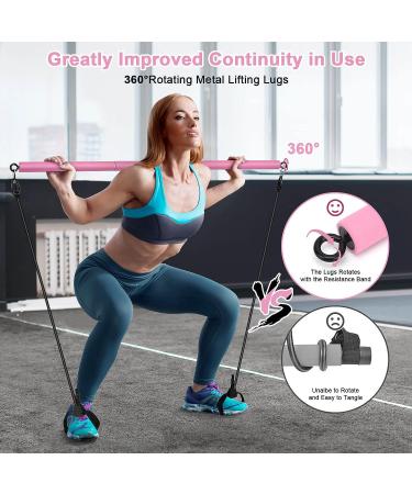 Pilates Bar Kit with Adjustable Resistance Bands | Portable 3-Section Pilates Stick Bar for Full Body Workout | Ideal for Home, Gym, Office, Travel | Pink - Buy Online on GoSupps.com