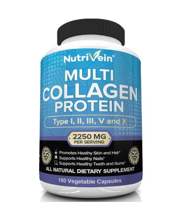 Nutrivein Multi Collagen Protein (Type I, II, III, V, X) 2250mg - 180 Capsules