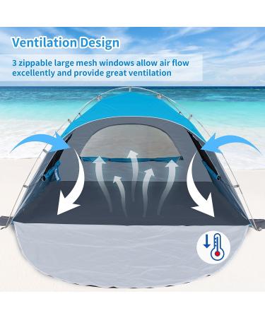 Night Cat Beach Tent - Portable Sun Shade Shelter for 2-4 Persons with UV Protection | Easy Setup & Breathable Mesh Windows | Outdoor Blue Single Layer Tent - Buy Online on GoSupps.com