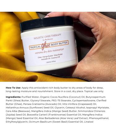 Tropical Ghee Body Butter | Moisturizer for Extreme Dry Skin | Shea Butter for Sunburn & Eczema | Mango Avocado & Coconut Oil | Pharmacist Formulated - Buy Online on GoSupps.com
