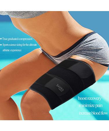 Thigh Compression Sleeve for Sports Injury Recovery - Adjustable Hamstring Wrap for Pulled Groin, Tendinitis, Quadricep - Men Women - Black - Buy Online on GoSupps.com