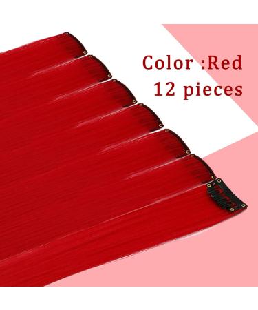 FC SWS 12 Colored Clip-In Hair Extensions | 21 Inch Heat-Resistant Synthetic Hair for Women & Girls | Multi-Colored Party Highlights | Perfect Gift (Red) - Buy Online on GoSupps.com
