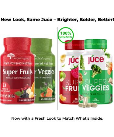 Juce Original Formula - Organic Super Fruit & Veggies Supplement - Gluten/Gelatin Free Soy Free & Vegan- Reds & Greens Superfood Capsules- 23 Fruits & 23 Vegetables (180 Count)- By Terra Kai Organics Organic Fruit & Veggie  - Buy Online on GoSupps.com