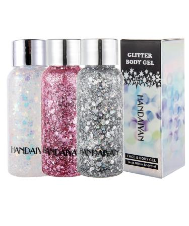 Glitter holographic chunky gel 3 popular colors mermaid liquid eyeshadow body gel festival glitter cosmetic face hair nail make-up