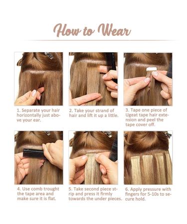Remy Tape Hair Extensions - Light Brown Straight Invisible Bond 26'' (65cm) Seamless 8# - 5 Packages for Women - Buy Online on GoSupps.com