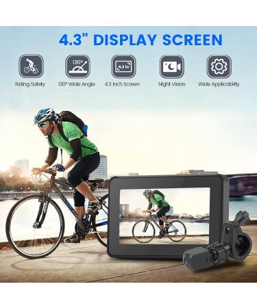 Blueear Bike Mirror Camera 1080P with 4.3 Screen, 130 Wide Angle Night Vision - 360 Adjustable Mount for Mountain & Road Bikes - Buy Online on GoSupps.com
