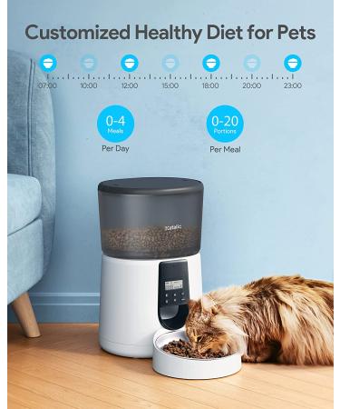 Katalic Automatic Cat Feeder - 4L Capacity, Clog-Free Dispenser with Voice Recorder, Programmable Timer - Ideal for Cats and Dogs - White - Buy Online on GoSupps.com