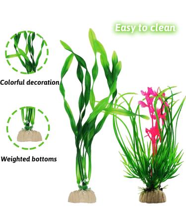 QUOZUO 20 Pieces Aquarium Artificial Plants - Green Plastic Decorations & Resin Cave Accessories for Fish Tanks - Buy Online on GoSupps.com