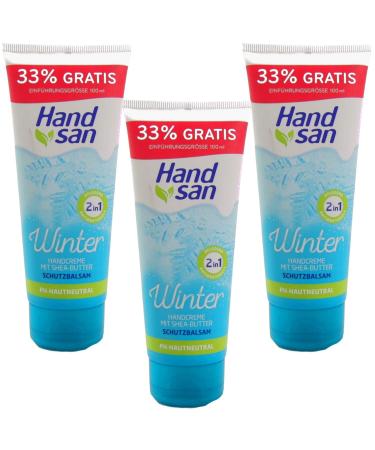 3 x 100 ml Handsan Winter Hand Cream 2-in-1 24 Hour Moisture with Shea & Cocoa Butter pH Neutral