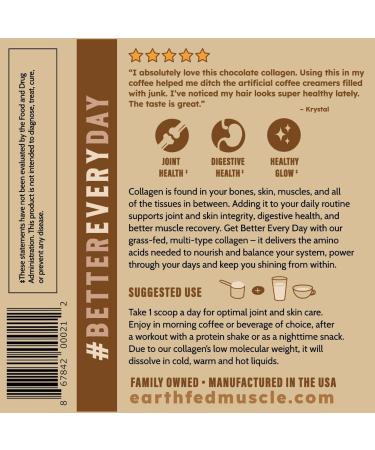 Earth Fed Muscle Chocolate Collagen Peptides Powder Grass Fed Hydrolyzed Collagen for Women & Men - Healthy Bones, Skin & Hair - Types 1 & 3 Collagen Powder, 20g Per Serving, 19 Servings Chocolate 1 Pound (Pack of 1) - Buy Online on GoSupps.com