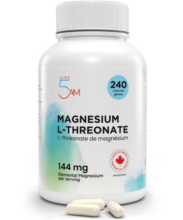 Live 5AM Magnesium L-Threonate 240 vcaps | 2 000 mg Magnesium L-Threonate (per 3 Capsules) 144 mg Elemental Magnesium Easy-to-Swallow Vegan Gluten-Free Magnesium Threonate per Serving Made in Canada 240 count (Pack of 1)