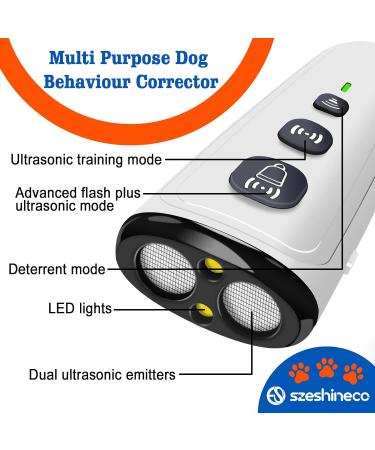 SZESHINECO Ultrasonic Dog Training Device - Rechargeable Dog Repellent and Barking Deterrent - Effective Behavior Corrector - Grey/Black - Buy Online on GoSupps.com