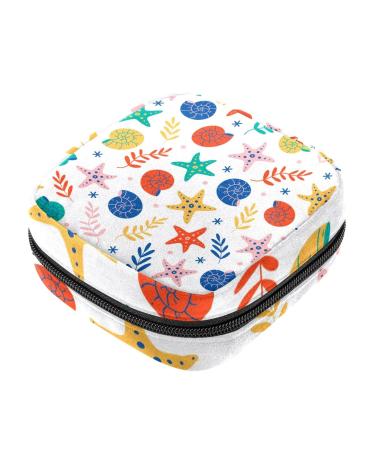 Starfish Seashell Pattern Sanitary Napkin Storage Bag Portable Period Kit Bag Pad Pouches for Period Menstrual Cup Bag with Zipper Sanitary Pad Pouch for Women Teen Girls Ladies Color 5