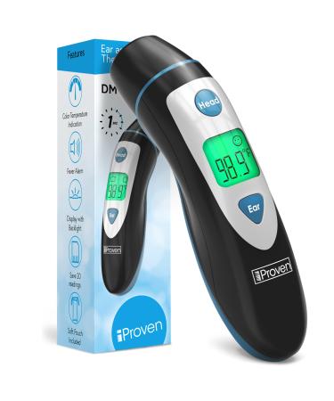 iProven Ear and Forehead Thermometer Dual Mode - 1 Second Accurate Fever Thermometer for Adults Kids and Babies - Digital Infrared Technology Body Temperature Thermometer Black