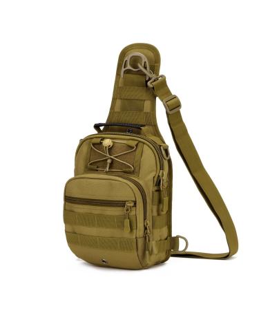 Huntvp Tactical breast pocket military shoulder bag military chest pack sling backpack molle crossbody bag shoulder bag mini with adjustable shoulder belt for men's trip hiking outdoor type-1 brown