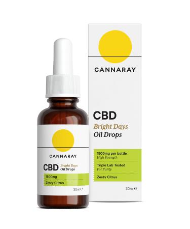 Cannaray CBD Oil Drops Bright Days 1500mg Zesty Citrus | Strong High Strength 5% CBD | Vegan THC-Free & GMO-Free (30ml)