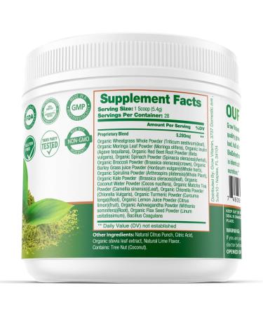 Organic Raw Wheatgrass Juice Powder - USDA Certified Organic Wheatgrass Powder w/Chlorophyll Trace Minerals & Natural Enzymes - Ultra-Concentrated - Citrus Flavor - (28 Servings) Lemon - Buy Online on GoSupps.com