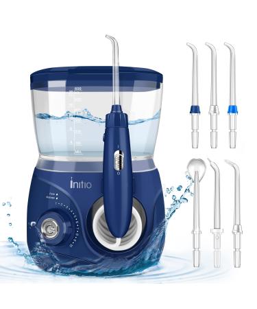 Initio 600ML Water Flosser for Teeth, Dental Water Teeth Cleaner with 2 Modes & 10 Adjustable Pressure, 6 Tips for Multiple Users and Needs(Blue)