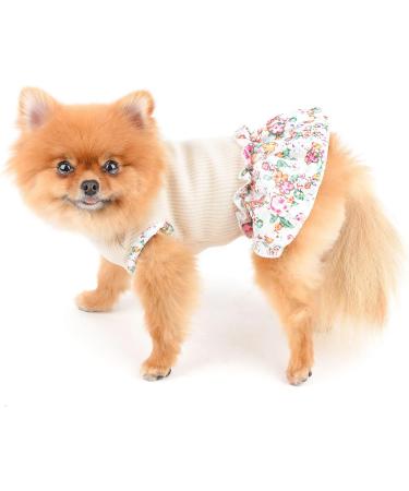 Paidful Dog Blumen Dress for Small & Medium Dogs - Soft Cotton Ruffled Summer Tank for Girls - Breathable Clothing for Chihuahua & Yorkie - Beige - Buy Online on GoSupps.com