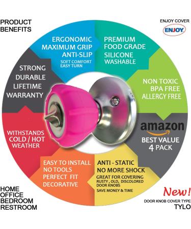 Door Knob Cover Grips 4 Pack - Non Slip Arthritis & Senior Living Aids - Easy Open Decorative - Hot Pink Tylo - Buy Online on GoSupps.com