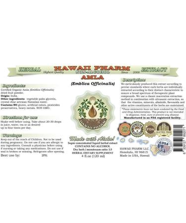 Organic Amla Alcohol-Free Liquid Extract 2 oz - Natural Herbal Supplement | Hawaii Pharm - Buy Online on GoSupps.com