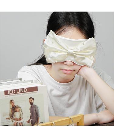 SHIDOW Silk Sleep Eye Mask with Bow - Reusable Comfortable Sleep Mask for Women & Girls - Perfect for Travel & Naps (Milky White - Buy Online on GoSupps.com